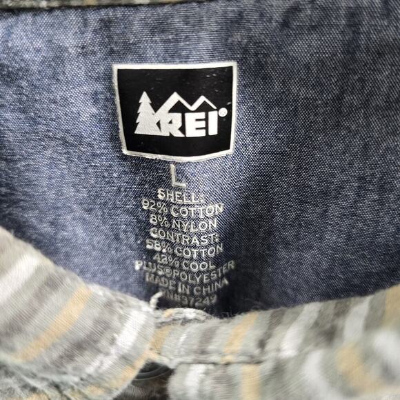 REI Shirt Mens Large Brown Striped Button Up Short Sleeve Vintage Cotton - Picture 3 of 9
